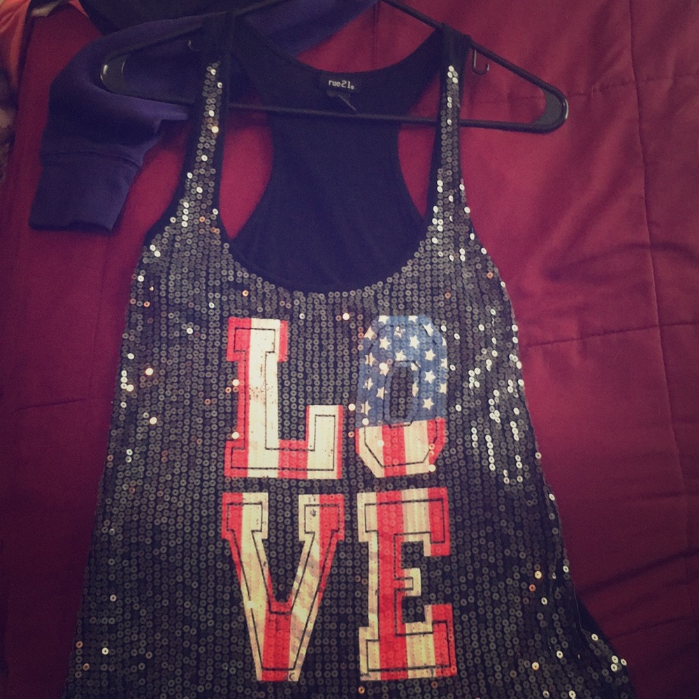 Sparkly LOVE American flag tank top